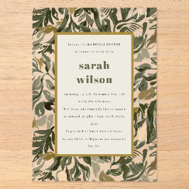 Invitaciones Acrílicas Ducha de Novia Botánico Verde Retro Boho Rústica