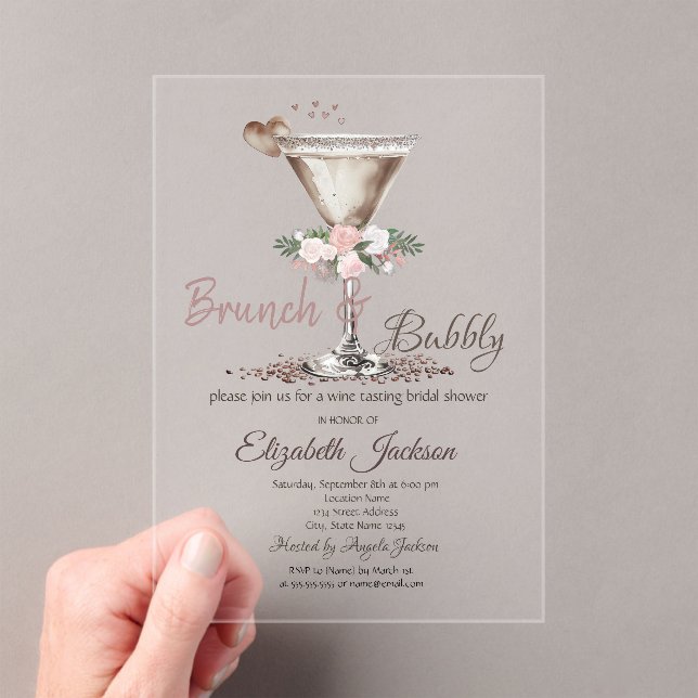 Invitaciones Acrílicas Ducha de novia Brunch & Bubbly Floral Martini (Insitu (portátil))