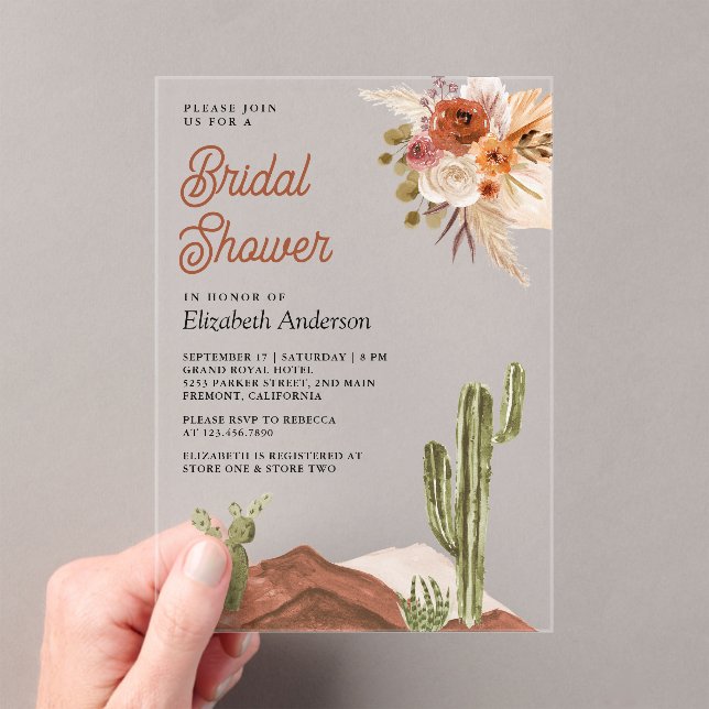 Invitaciones Acrílicas Ducha de Novia Cactus Floral Desierto de Terracota (Insitu (portátil))