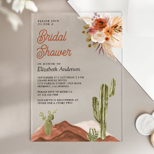 Invitaciones Acrílicas Ducha de Novia Cactus Floral Desierto de Terracota