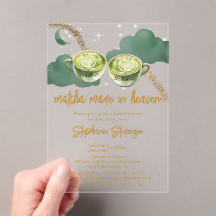 Invitaciones Acrílicas Ducha de Novia Celestial Moon Matcha Hecha en el C