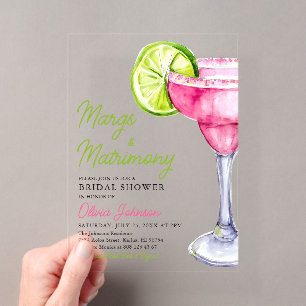 Invitaciones Acrílicas Ducha de Novia Cóctel Modernas Margs y Matrimonio