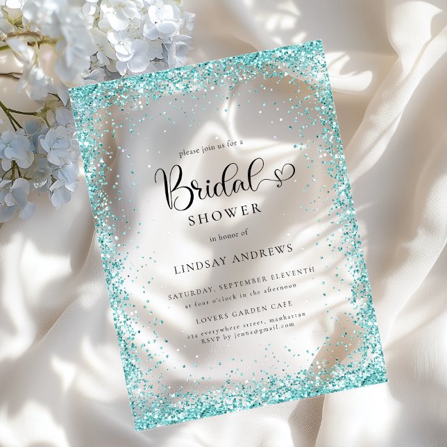 Invitaciones Acrílicas Ducha de Novia con Brillo de Ceca Moderna (Modern Silver Mint Glitter Bridal Shower Acrylic Invitations)