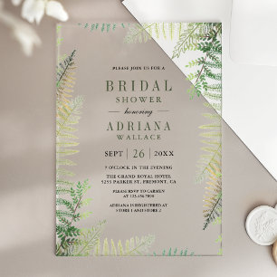 Invitaciones Acrílicas Ducha de Novia con Helechos Verdes Lujuriosos