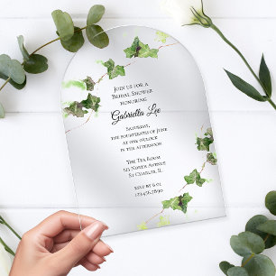 Invitaciones Acrílicas Ducha de novia con hiedra inglesa verde en acuarel