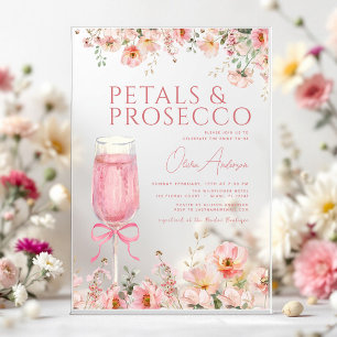 Invitaciones Acrílicas Ducha de Novia con Pétalos de Rosa y Prosecco Rosa
