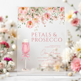 Invitaciones Acrílicas Ducha de Novia con Pétalos de Rosa y Prosecco Rosa