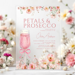 Invitaciones Acrílicas Ducha de Novia con Pétalos de Rosa y Prosecco Rosa