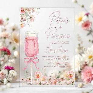 Invitaciones Acrílicas Ducha de Novia con Pétalos de Rosa y Prosecco Rosa