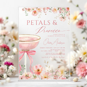 Invitaciones Acrílicas Ducha de Novia con Pétalos de Rosa y Prosecco Rosa