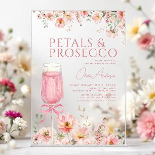 Invitaciones Acrílicas Ducha de Novia con Pétalos de Rosa y Prosecco Rosa