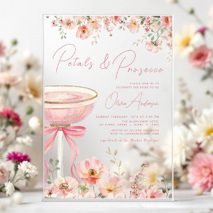 Invitaciones Acrílicas Ducha de Novia con Pétalos de Rosa y Prosecco Rosa