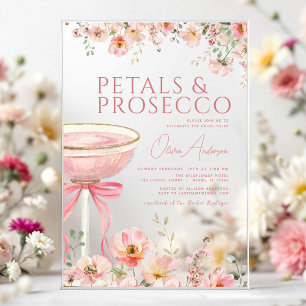 Invitaciones Acrílicas Ducha de Novia con Pétalos de Rosa y Prosecco Rosa