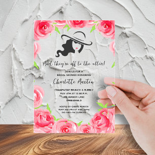 Invitaciones Acrílicas Ducha de Novia con Sombrero Grande de Dama