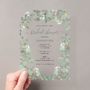 Invitaciones Acrílicas Ducha de Novia con Verde de Eucalipto Dólar de Pla