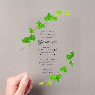 Invitaciones Acrílicas Ducha de Novia con Vid Verde Inglesa