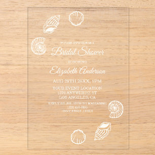 Invitaciones Acrílicas Ducha de Novia Conchas & Campanas de Boda