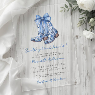 Invitaciones Acrílicas Ducha de novia Country Blue Bow Cowboy