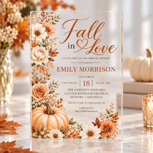 Invitaciones Acrílicas Ducha de Novia de Calabaza Fall in Love 