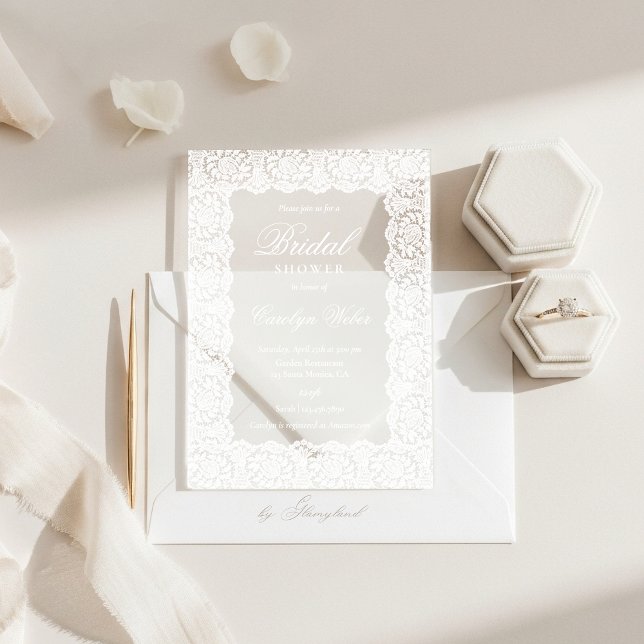 Invitaciones Acrílicas Ducha de Novia de Encaje Blanco (Subido por el creador)