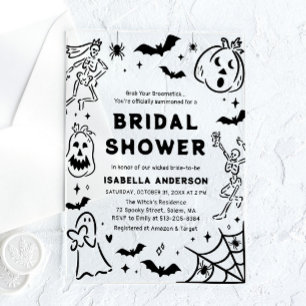 Invitaciones Acrílicas Ducha de Novia de Esqueleto Fantasma Dibujada a Ma