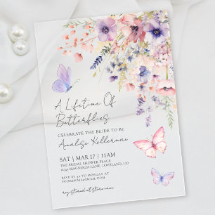 Invitaciones Acrílicas Ducha de Novia de Flor Silvestre de Mariposa