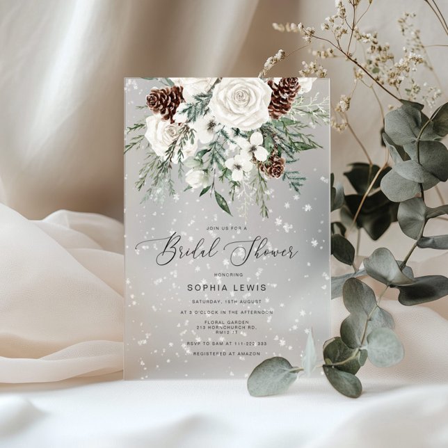 Invitaciones Acrílicas Ducha de novia de invierno de nieve verde elegante (Subido por el creador)