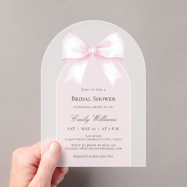 Invitaciones Acrílicas Ducha de novia de lazo rosa pato suave (Insitu (portátil))