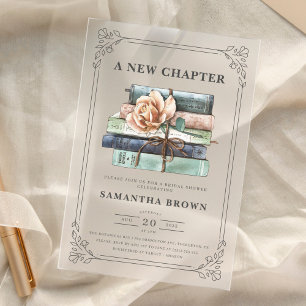 Invitaciones Acrílicas Ducha de Novia de Libros Florales Vintage