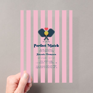 Invitaciones Acrílicas Ducha de Novia de Pickleball Preppy Perfecta