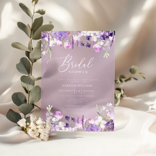 Invitaciones Acrílicas Ducha de Novia Flor Silvestre Lila