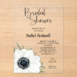 Invitaciones Acrílicas Ducha de novia floral blanca negra