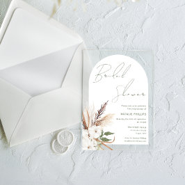 Invitaciones Acrílicas Ducha de novia floral del arco del Boho blanco