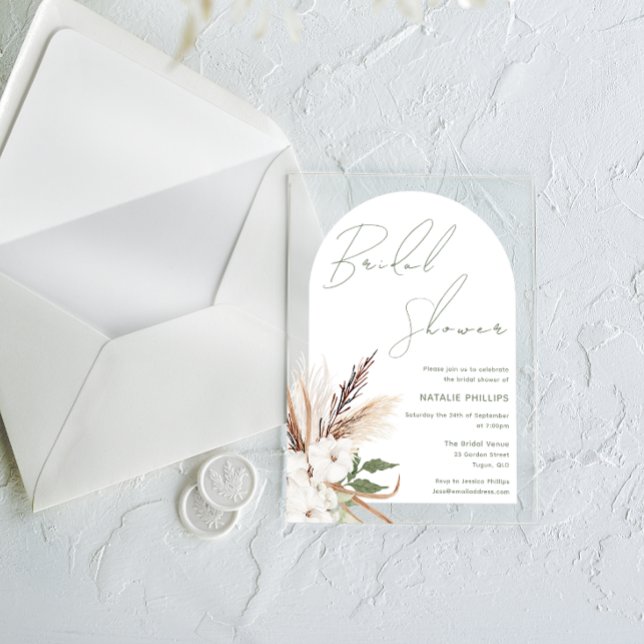 Invitaciones Acrílicas Ducha de novia floral del arco del Boho blanco (Subido por el creador)