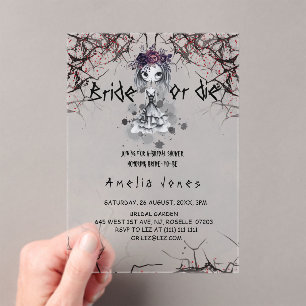 Invitaciones Acrílicas Ducha de Novia Floral Gótica