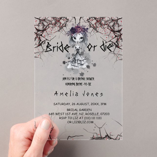 Invitaciones Acrílicas Ducha de novia floral gótica (Insitu (portátil))