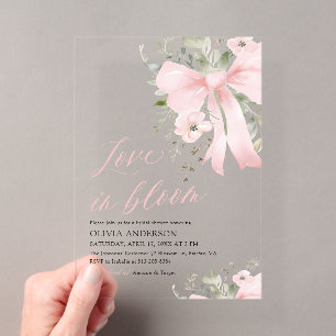Invitaciones Acrílicas Ducha de Novia Floral Modernos Lazos Rosados Amor 