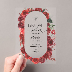 Invitaciones Acrílicas Ducha de novia floral roja