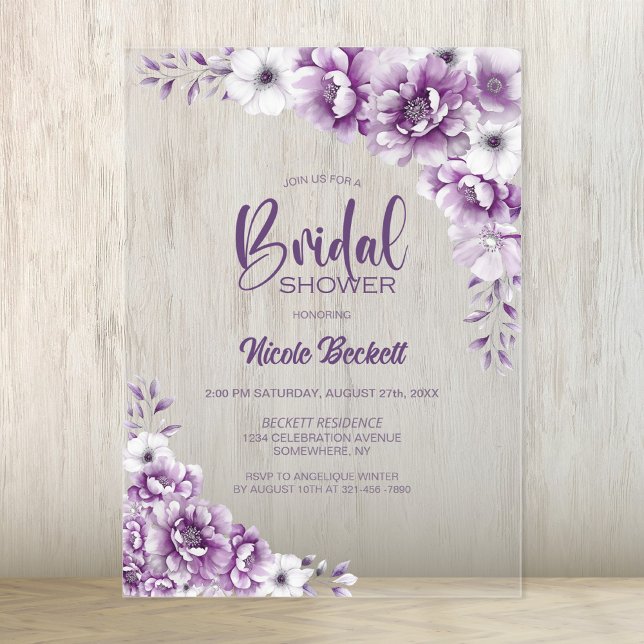Invitaciones Acrílicas Ducha de novia floral rosa (Subido por el creador)