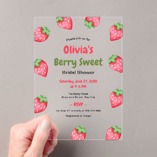 Invitaciones Acrílicas Ducha de Novia Fresa Rosa Dulce de Frutas