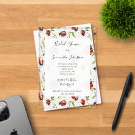 Invitaciones Acrílicas Ducha de Novia Hojas Rojas Verdes Mariquitas