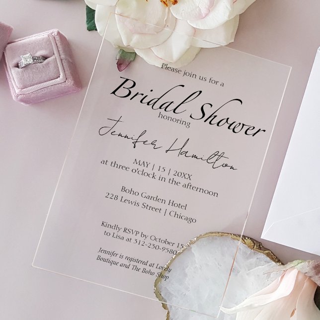 Invitaciones Acrílicas Ducha de novia negra y blanca (Subido por el creador)