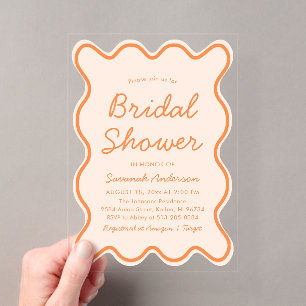 Invitaciones Acrílicas Ducha de Novia Ondulada Moderna Curva y Audaz Peac