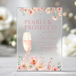 Invitaciones Acrílicas Ducha de Novia Perlas de Flor Silvestre y Rubor de