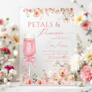 Invitaciones Acrílicas Ducha de Novia Pétalos de Lazo Rosa y Prosecco Blu