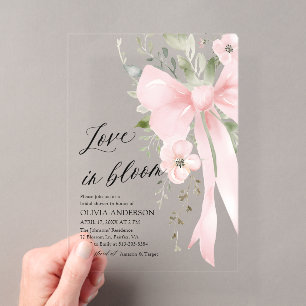 Invitaciones Acrílicas Ducha de Novia Pink Bow Floral Love in Bloom