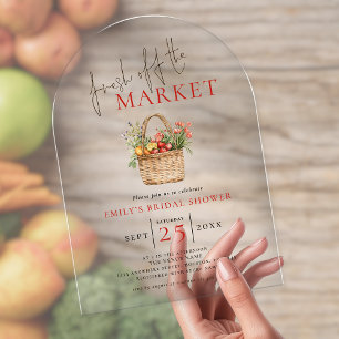 Invitaciones Acrílicas Ducha de Novia Rústica Fresca del Mercado