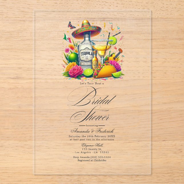 Invitaciones Acrílicas Ducha de novia transparente mexicana de Fiesta Som (Anverso)