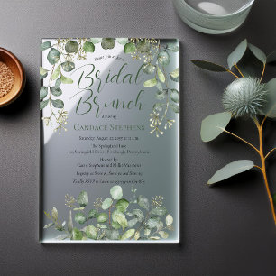Invitaciones Acrílicas Ducha de Novia Verde Salvia Bosque Eucalipto Sembr