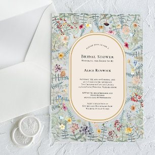 Invitaciones Acrílicas Ducha de Novia Vintage Flores Silvestres Helecho B